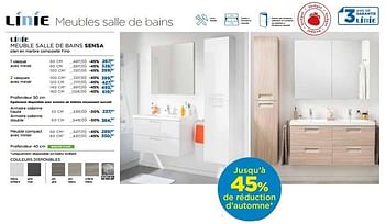 Promoties Meuble salle de bains sensa - Linie - Geldig van 01/11/2016 tot 03/12/2016 bij X2O