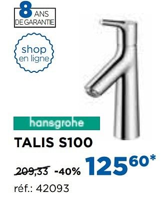 Promoties Talis s100 robinets de lavabo - Hansgrohe - Geldig van 01/11/2016 tot 03/12/2016 bij X2O