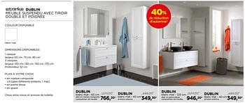 Promoties Dublin meuble suspendu avec tiroir double et poignée - Storke - Geldig van 01/11/2016 tot 03/12/2016 bij X2O