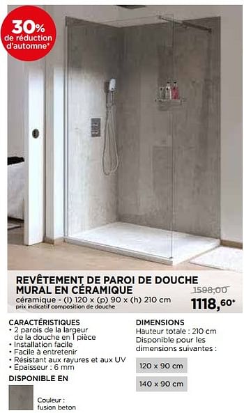 Promoties Revêtement de paroi de douche mural en céramique - Balmani - Geldig van 01/11/2016 tot 03/12/2016 bij X2O