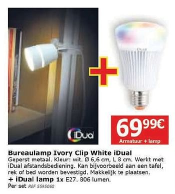 Promoties Bureaulamp ivory clip white idual - IDUAL - Geldig van 08/11/2016 tot 05/12/2016 bij BricoPlanit