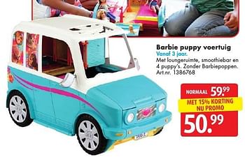 Promoties Barbie puppy voertuig - Mattel - Geldig van 05/11/2016 tot 20/11/2016 bij Bart Smit