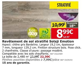 Promoties Revêtement de sol stratifié sotsji emotion - DecoMode - Geldig van 08/11/2016 tot 05/12/2016 bij BricoPlanit