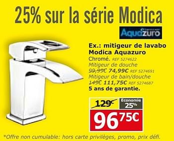 Promotions Mitigeur de lavabo modica aquazuro - Aquazuro - Valide de 08/11/2016 à 05/12/2016 chez BricoPlanit