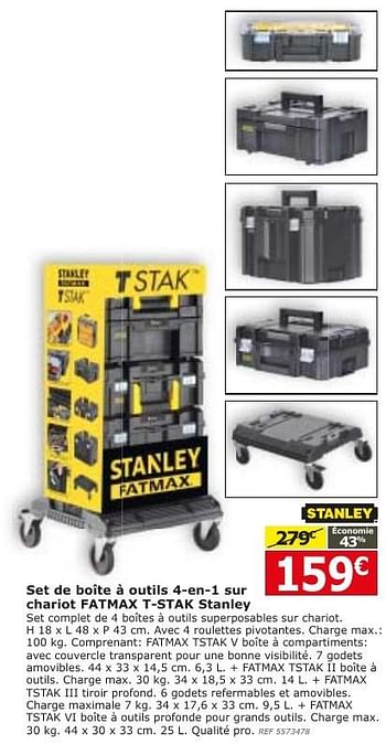 Promoties Set de boîte à outils 4-en-1 sur chariot fatmax t-stak stanley - Stanley - Geldig van 08/11/2016 tot 05/12/2016 bij BricoPlanit
