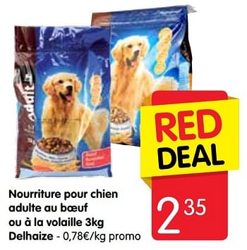 Promotions Nourriture pour chien adulte au boeuf ou à la volaille delhaiz - Delhaize - Valide de 10/11/2016 à 16/11/2016 chez Red Market