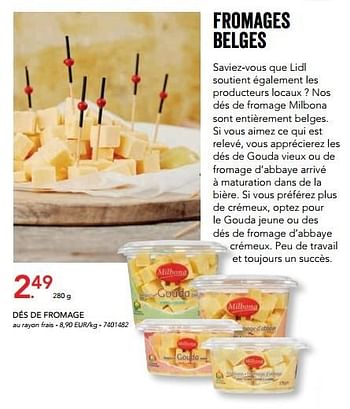 Promoties Dés de fromage - Milbona - Geldig van 07/11/2016 tot 31/12/2016 bij Lidl