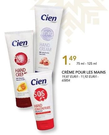 Promoties Crème pour les mains - Cien - Geldig van 07/11/2016 tot 31/12/2016 bij Lidl