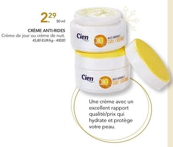 Promotions Crème anti-rides q10 - Cien - Valide de 07/11/2016 à 31/12/2016 chez Lidl