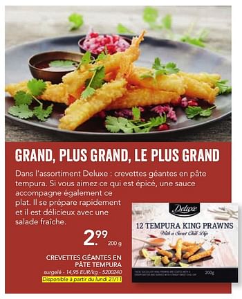 Promoties Crevettes géantes en pâte tempura - Deluxe - Geldig van 07/11/2016 tot 31/12/2016 bij Lidl