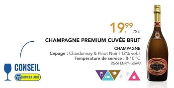 Promotions Champagne premium cuvée brut - Champagne - Valide de 07/11/2016 à 31/12/2016 chez Lidl