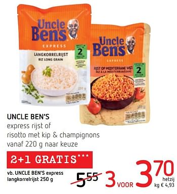 Promotions Uncle ben`s express rijst of risotto met kip + champignons - Uncle Ben's - Valide de 17/11/2016 à 30/11/2016 chez Eurospar (Colruytgroup)