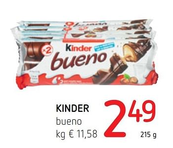 Promotions Kinder bueno - Kinder - Valide de 17/11/2016 à 30/11/2016 chez Eurospar (Colruytgroup)
