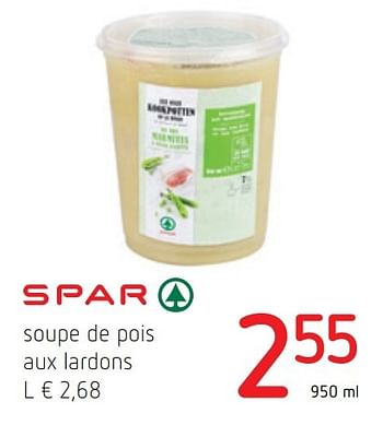 Promoties Soupe de pois aux lardons - Spar - Geldig van 17/11/2016 tot 30/11/2016 bij Spar (Colruytgroup)