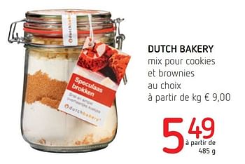 Promoties Dutch bakery mix pour cookies et brownies au choix - Dutch bakery - Geldig van 17/11/2016 tot 30/11/2016 bij Spar (Colruytgroup)