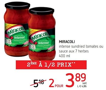 Promotions Miracoli intense sundried tomates ou sauce aux - Miracoli - Valide de 17/11/2016 à 30/11/2016 chez Spar (Colruytgroup)