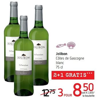 Promotions Jolibon côtes de gascogne - Vins blancs - Valide de 17/11/2016 à 30/11/2016 chez Spar (Colruytgroup)