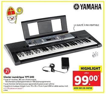 Promotions Yamaha clavier numérique ypt-240 - Yamaha - Valide de 21/11/2016 à 26/11/2016 chez Lidl