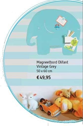 Promoties Magneetbord olifant vintage grey - Huismerk - De Speelvogel - Geldig van 01/10/2016 tot 31/12/2016 bij De Speelvogel