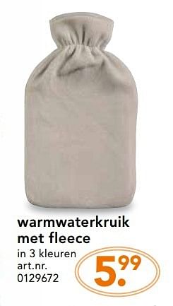 Promotions Warmwaterkruik met fleece - Produit maison - Blokker - Valide de 14/11/2016 à 05/12/2016 chez Blokker