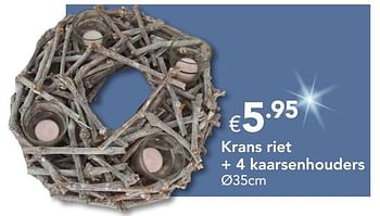 Promoties Krans riet + 4 kaarsenhouders - Huismerk - Euroshop - Geldig van 18/11/2016 tot 31/12/2016 bij Euro Shop