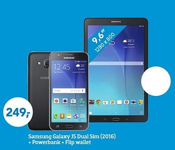 Promoties Samsung galaxy j5 dual sim (2016) + powerbank + flip wallet - Samsung - Geldig van 21/11/2016 tot 06/12/2016 bij Coolblue