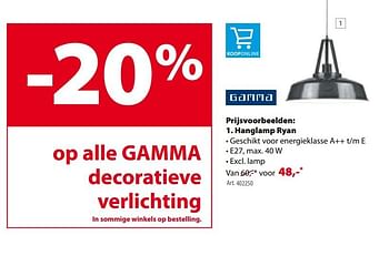 Promoties Hanglamp ryan - Gamma - Geldig van 30/11/2016 tot 12/12/2016 bij Gamma