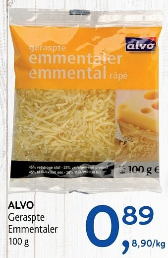 Promotions Alvo geraspte emmentaler - Produit maison - Alvo - Valide de 30/11/2016 à 13/12/2016 chez Alvo