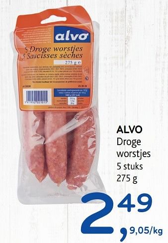 Promotions Alvo droge worstjes - Produit maison - Alvo - Valide de 30/11/2016 à 13/12/2016 chez Alvo