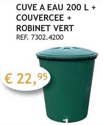 Promoties Cuve a eau + couvercee + robinet vert - Huismerk - Crea Home - Geldig van 07/11/2016 tot 30/11/2016 bij Crea Home