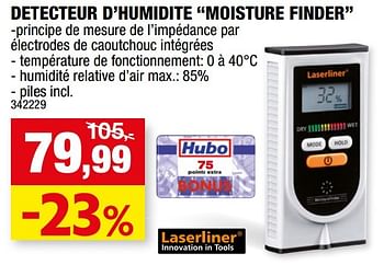 Promoties Detecteur d`humidite moisture finder - LaserLiner - Geldig van 23/11/2016 tot 04/12/2016 bij Hubo