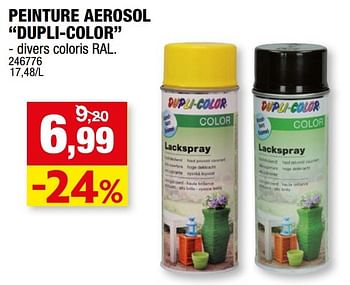 Promotions Peinture aerosol dupli-color - Marque inconnue - Valide de 23/11/2016 à 04/12/2016 chez Hubo