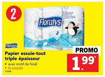 Promoties Papier essuie-tout triple épaisseur - Floralys - Geldig van 28/11/2016 tot 04/12/2016 bij Lidl