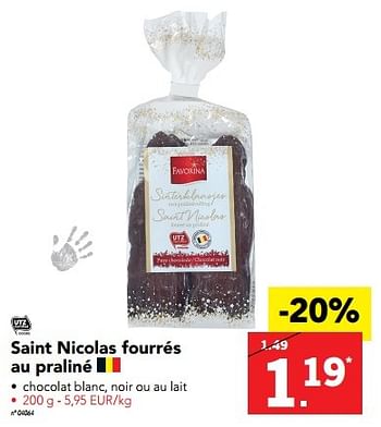 Promoties Saint nicolas fourrés au praliné - Favorina - Geldig van 28/11/2016 tot 04/12/2016 bij Lidl