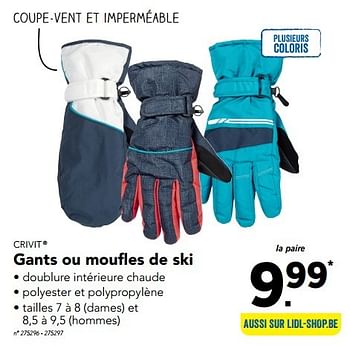 Promotions Gants ou moufles de ski - Crivit - Valide de 28/11/2016 à 04/12/2016 chez Lidl