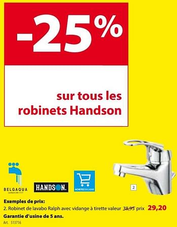 Promoties Robinet de lavabo ralph avec vidange à tirette - Handson - Geldig van 30/11/2016 tot 12/12/2016 bij Gamma