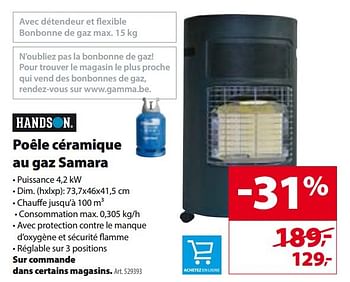 Promoties Poêle céramique au gaz samara - Handson - Geldig van 30/11/2016 tot 12/12/2016 bij Gamma