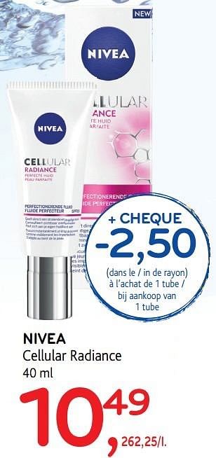 Promotions Nivea cellular radiance - Nivea - Valide de 30/11/2016 à 13/12/2016 chez Alvo