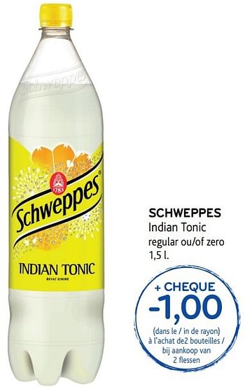 Promoties Schweppes indian tonic - Schweppes - Geldig van 30/11/2016 tot 13/12/2016 bij Alvo