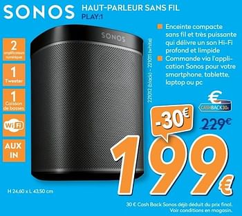Promoties Sonos haut-parleur sans fil play:1 - Sonos - Geldig van 24/11/2016 tot 24/12/2016 bij Krefel