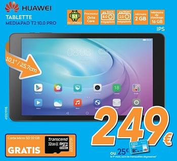 Promotions Huawei tablette mediapad t2 10.0 pro - Huawei - Valide de 24/11/2016 à 24/12/2016 chez Krefel
