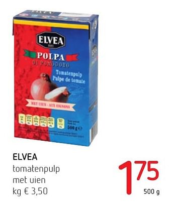 Promoties Elvea tomatenpulp met uien - Elvea - Geldig van 01/12/2016 tot 14/12/2016 bij Eurospar (Colruytgroup)