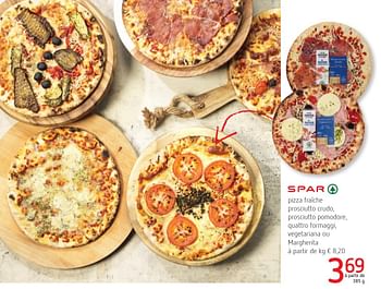 Promotions Pizza fraîche prosciutto crudo, prosciutto pomodore, quattro formaggi, vegetariana ou margherita - Spar - Valide de 01/12/2016 à 14/12/2016 chez Eurospar (Colruytgroup)
