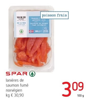 Promotions Lanières de saumon fumé norvégien - Spar - Valide de 01/12/2016 à 14/12/2016 chez Eurospar (Colruytgroup)
