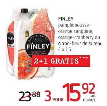 Promoties Finley pamplemousseorange sanguine, orange-cranberry ou citron-fleur de sureau - Finley - Geldig van 01/12/2016 tot 14/12/2016 bij Eurospar (Colruytgroup)