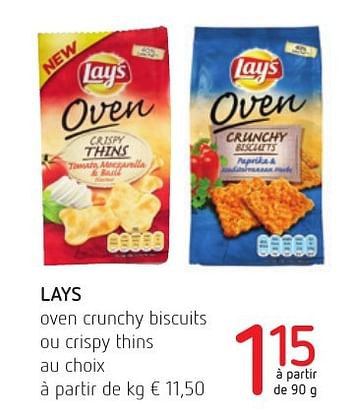 Promotions Lays oven crunchy biscuits ou crispy thins au choix - Lay's - Valide de 01/12/2016 à 14/12/2016 chez Eurospar (Colruytgroup)
