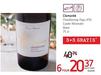 Promoties Clomonté chardonnay pays d`oc cuvée réservée blanc - Witte wijnen - Geldig van 01/12/2016 tot 14/12/2016 bij Eurospar (Colruytgroup)