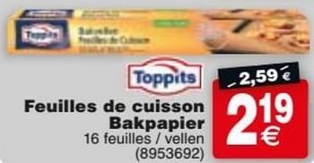 Promotions Feuilles de cuisson bakpapier - Toppits - Valide de 22/11/2016 à 05/12/2016 chez Cora