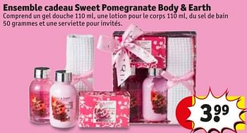Promotions Ensemble cadeau sweet pomegranate body + earth - Produit maison - Kruidvat - Valide de 22/11/2016 à 04/12/2016 chez Kruidvat
