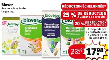 Promotions Biover multivitamines + sirop de sapin - Biover - Valide de 22/11/2016 à 04/12/2016 chez Kruidvat